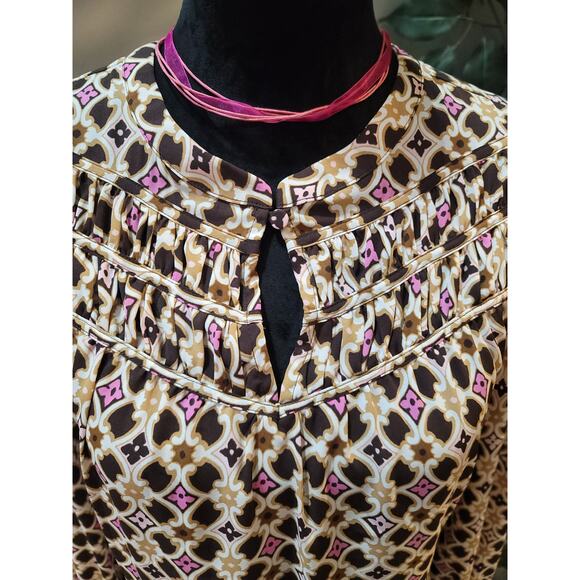 Loft Blouse Women's Size XS Multicolor Geometric Print Long Sleeve Keyhole Top - Picture 3 of 11